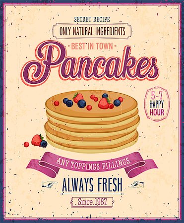 eating cake at cafe - Vintage Pancakes Poster. Stock Photo - Budget Royalty-Free & Subscription, Code: 400-07050524