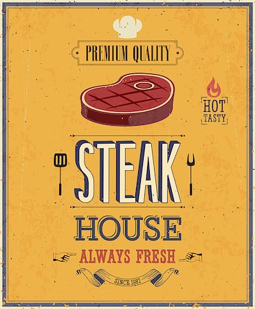 steak icon - Vintage Steak House Poster. Vector illustration. Stock Photo - Budget Royalty-Free & Subscription, Code: 400-07050529