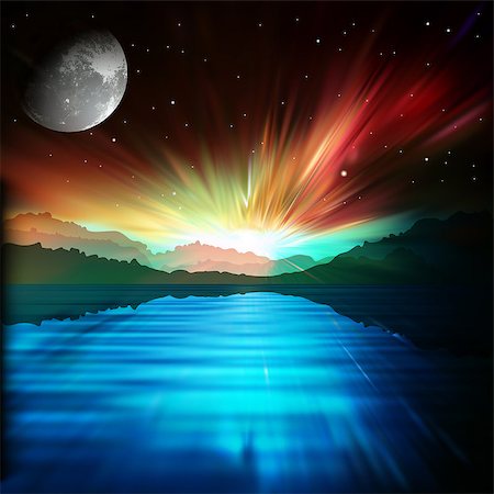 simsearch:400-07924233,k - abstract background with mountains stars and sunrise Fotografie stock - Microstock e Abbonamento, Codice: 400-07050542