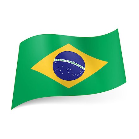 National flag of Brazil: blue circle with starry sky and band with motto within yellow rhombus on green background. Stock Photo - Budget Royalty-Free & Subscription, Code: 400-07050906