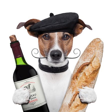 simsearch:400-06927182,k - french dog wine baguette beret Stockbilder - Microstock & Abonnement, Bildnummer: 400-07050929