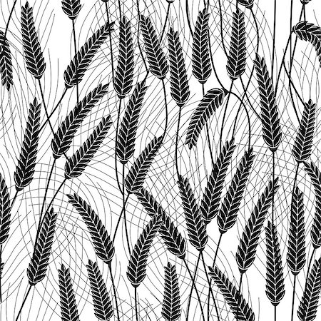 rye ear - ears of wheat, barley or rye seamless cereal background black and white. Vector illustration Stock Photo - Budget Royalty-Free & Subscription, Code: 400-07051122