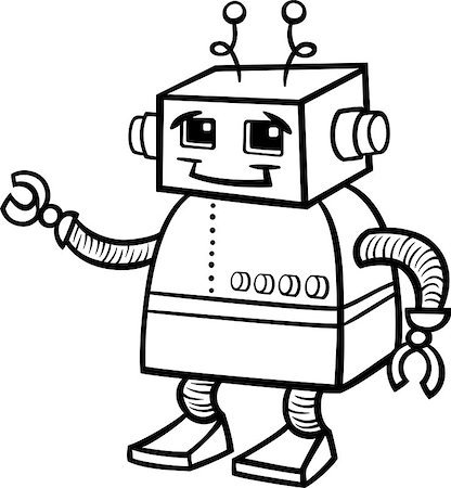 simsearch:400-07222595,k - Black and White Cartoon Illustration of Cute Robot or Droid for Children to Coloring Book Foto de stock - Super Valor sin royalties y Suscripción, Código: 400-07052437