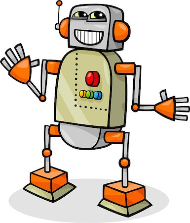 simsearch:400-07049294,k - Cartoon Illustration of Happy Robot or Droid Photographie de stock - Aubaine LD & Abonnement, Code: 400-07052444