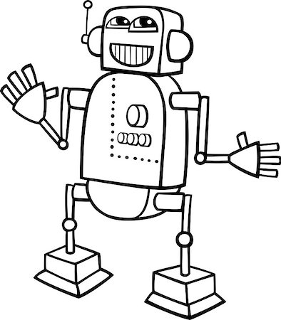 simsearch:400-07049294,k - Black and White Cartoon Illustration of Happy Robot or Droid for Children to Coloring Book Photographie de stock - Aubaine LD & Abonnement, Code: 400-07052445