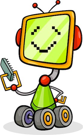 simsearch:400-07049294,k - Cartoon Illustration of Happy Robot or Droid with Micro Chip or Microprocessor Stock Photo - Budget Royalty-Free & Subscription, Code: 400-07052450