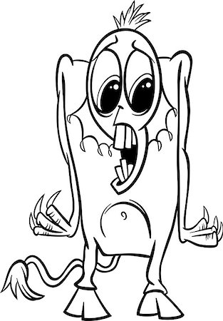 simsearch:400-07034082,k - Black and White Cartoon Illustration of Funny Monster or Fright or Bogie for Children for Coloring Fotografie stock - Microstock e Abbonamento, Codice: 400-07052465