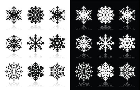 Snowflakes icons with shadow on black and white background Stock Photo - Budget Royalty-Free & Subscription, Code: 400-07052544