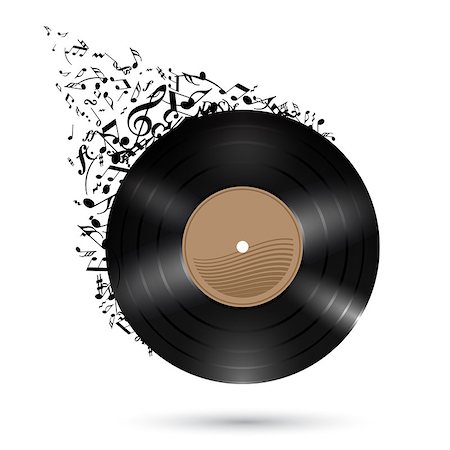 Vinyl record with music notes flying up. Illustration on white background. Stock Photo - Budget Royalty-Free & Subscription, Code: 400-07052760