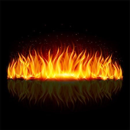 simsearch:400-07116156,k - Wall of fire with weak reflection on black background. Photographie de stock - Aubaine LD & Abonnement, Code: 400-07052807