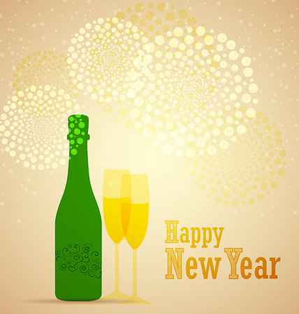 silhouette bottle wine - Retro background for happy new year Photographie de stock - Aubaine LD & Abonnement, Code: 400-07052838