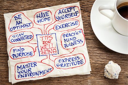 tips for well-being - a napkin doodle with a cup of coffee Stock Photo - Budget Royalty-Free & Subscription, Code: 400-07052989