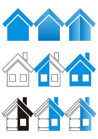 Set of nine house construction and real estate icons in blue Stock Photo - Budget Royalty-Free & Subscription, Code: 400-07053028