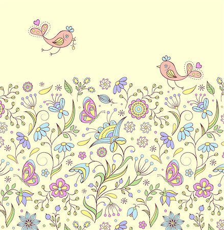 simsearch:400-07033341,k - Vector illustration of pattern with abstract flowers and birds. Foto de stock - Super Valor sin royalties y Suscripción, Código: 400-07053049