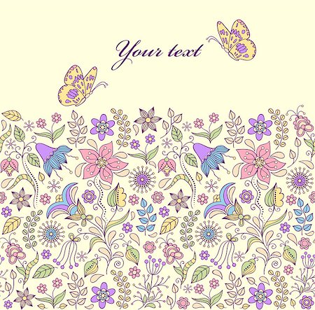 simsearch:400-07062285,k - Vector illustration of pattern with abstract flowers and butterflies.Floral background Foto de stock - Royalty-Free Super Valor e Assinatura, Número: 400-07053055