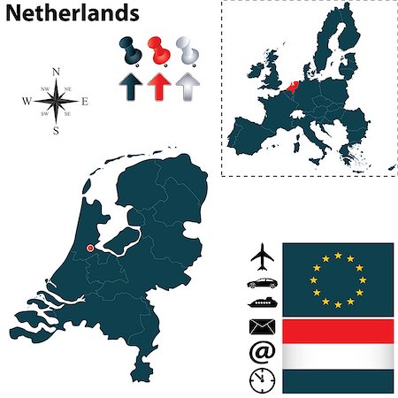 simsearch:400-05259780,k - Vector set of Netherlands and European Union shape with flags Stock Photo - Budget Royalty-Free & Subscription, Code: 400-07053097