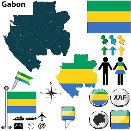 simsearch:400-07038542,k - Vector of Gabon set with detailed country shape with region borders, flags and icons Foto de stock - Super Valor sin royalties y Suscripción, Código: 400-07053090