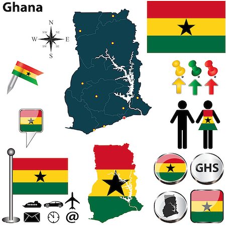 simsearch:400-07044212,k - Vector of Ghana set with detailed country shape with region borders, flags and icons Photographie de stock - Aubaine LD & Abonnement, Code: 400-07053092