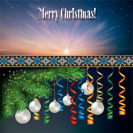 simsearch:400-07035531,k - Abstract celebration background with white Christmas decorations and pine branch Fotografie stock - Microstock e Abbonamento, Codice: 400-07053306