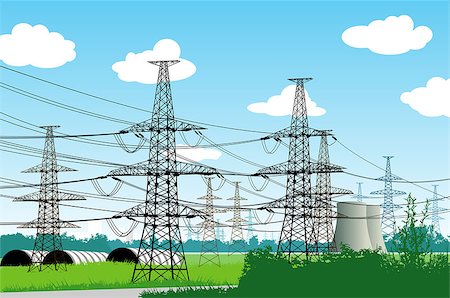 simsearch:400-07678030,k - Vector illustration of electricity pylons.  Urban landscape. Stock Photo - Budget Royalty-Free & Subscription, Code: 400-07053511