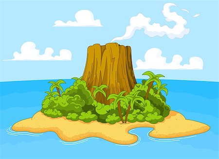 Illustration of volcano on desert island Stock Photo - Budget Royalty-Free & Subscription, Code: 400-07053574