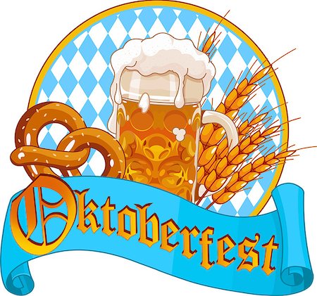 simsearch:400-06389296,k - Round Oktoberfest Celebration design with beer, pretzel and wheatears Stock Photo - Budget Royalty-Free & Subscription, Code: 400-07053576