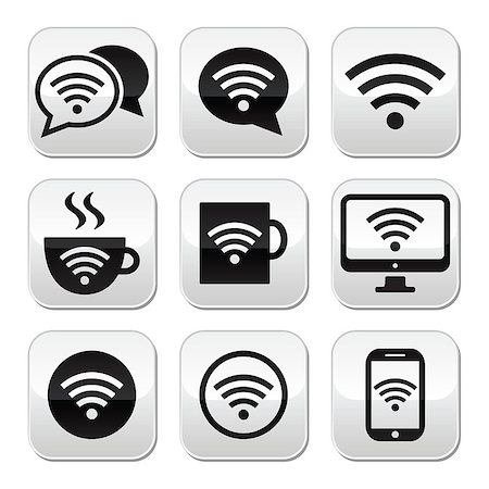 Wireless internet, wifi on mobile or cell phone and computer vector buttons set isolated on white Foto de stock - Royalty-Free Super Valor e Assinatura, Número: 400-07053604