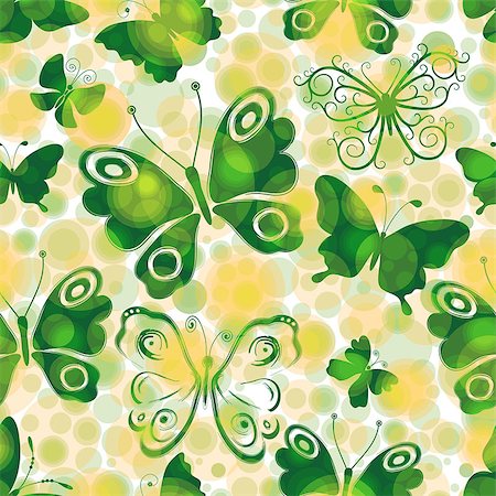 simsearch:400-05890035,k - Spotty seamless spring pattern with green butterflies and transparent balls (vector EPS 10) Foto de stock - Super Valor sin royalties y Suscripción, Código: 400-07053609