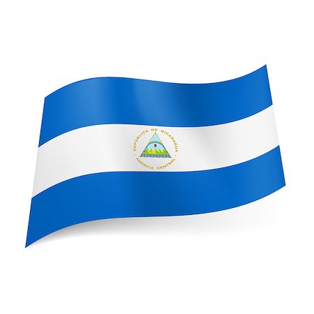 National flag of Nicaragua: white horizontal stripe with coat of arms between blue ones. Stock Photo - Budget Royalty-Free & Subscription, Code: 400-07053705