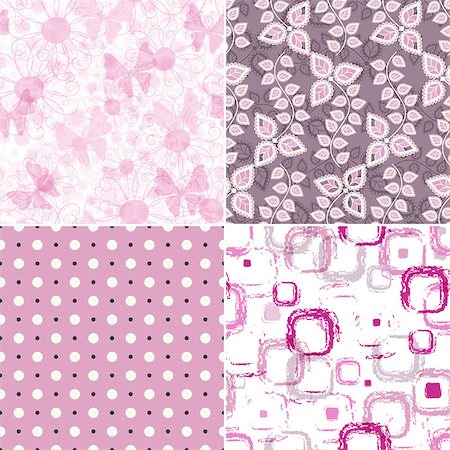 simsearch:400-07061067,k - Set seamless pink grunge patterns with polka dots, spots and butterflies (vector EPS 10) Foto de stock - Super Valor sin royalties y Suscripción, Código: 400-07053796