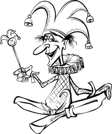simsearch:400-04848742,k - Black and White Cartoon Illustration of Funny Court Jester or Joker Stock Photo - Budget Royalty-Free & Subscription, Code: 400-07053908