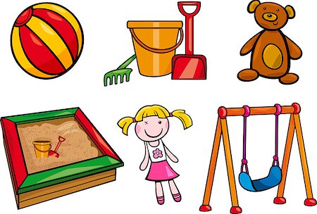 sandbox - Cartoon Illustration of Toys Objects for Children Clip Arts Set Stock Photo - Budget Royalty-Free & Subscription, Code: 400-07053922