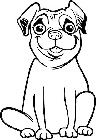 sitting colouring cartoon - Black and White Cartoon Illustration of Cute Purebred Pug Dog for Children to Coloring Book Stock Photo - Budget Royalty-Free & Subscription, Code: 400-07053934