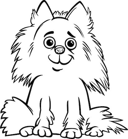 sitting colouring cartoon - Black and White Cartoon Illustration of Cute Shaggy Purebred Pomeranian Dog for Children to Coloring Book Stock Photo - Budget Royalty-Free & Subscription, Code: 400-07053932