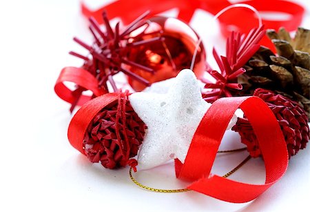 simsearch:400-07246701,k - Christmas decorations (star, balls, cones) on a white background Stock Photo - Budget Royalty-Free & Subscription, Code: 400-07053983