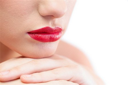 simsearch:400-07059876,k - Close up on gorgeous models red lips on white background Foto de stock - Super Valor sin royalties y Suscripción, Código: 400-07060236