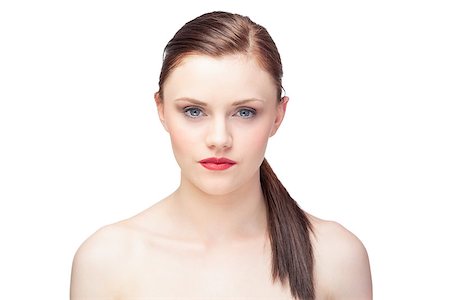 simsearch:400-07059876,k - Peaceful gorgeous model with ponytail posing on white background Foto de stock - Super Valor sin royalties y Suscripción, Código: 400-07060513