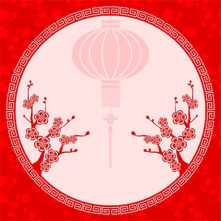 siebensternnadel - Oriental Chinese Lantern cherry blossom background Photographie de stock - Aubaine LD & Abonnement, Code: 400-07060905