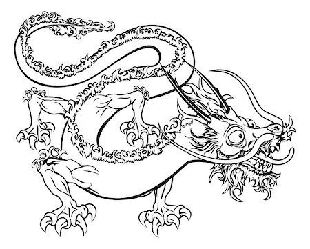 An illustration of a stylised Chinese oriental dragon perhaps a dragon tattoo Stock Photo - Budget Royalty-Free & Subscription, Code: 400-07060955