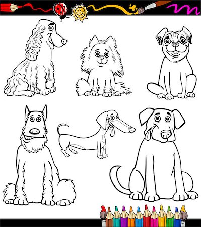 simsearch:400-09091868,k - Coloring Book or Coloring Page Black and White Cartoon Illustration of Funny Purebred Dogs or Puppies Fotografie stock - Microstock e Abbonamento, Codice: 400-07061032