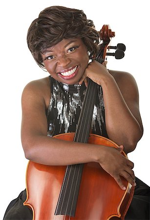 simsearch:400-07042113,k - Single cheerful African woman holding a cello Stock Photo - Budget Royalty-Free & Subscription, Code: 400-07061069