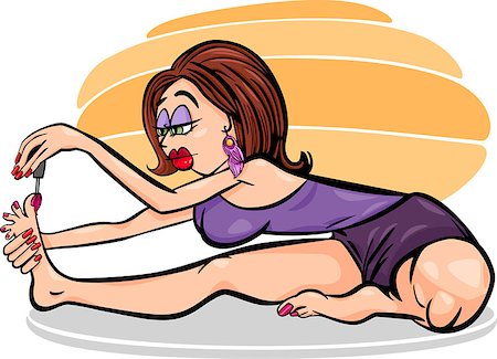 funny wellness healthcare - Cartoon Humor Illustration of Woman Practising Yoga Position or Asana and Painting her Nails Stock Photo - Budget Royalty-Free & Subscription, Code: 400-07061060