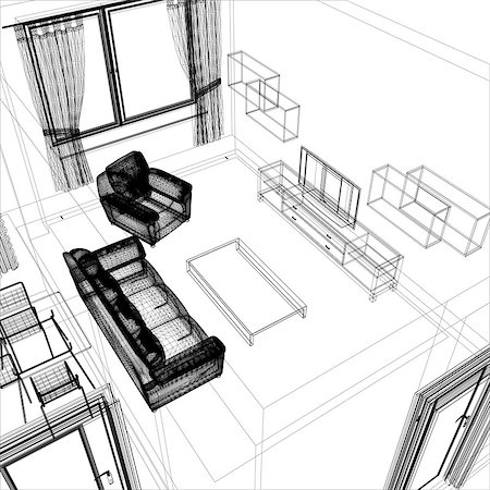 simsearch:400-04022943,k - layout of the apartment. Wire-frame render on white background. EPS 10 vector format Foto de stock - Super Valor sin royalties y Suscripción, Código: 400-07061113