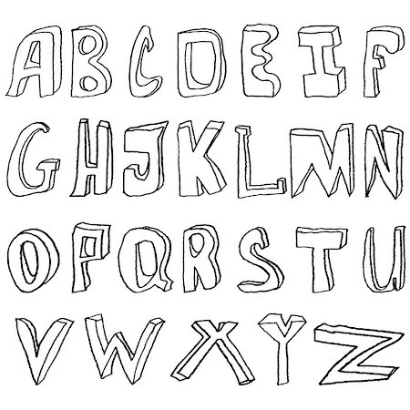 simsearch:400-04273326,k - Hand drawing alphabet vector illustration set in black ink Foto de stock - Super Valor sin royalties y Suscripción, Código: 400-07061166