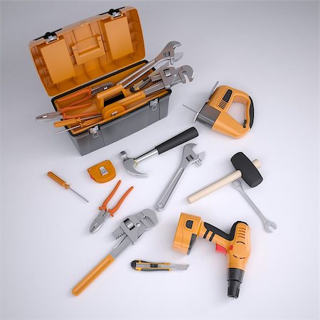 Toolbox and tools. Render on a gray background Stock Photo - Budget Royalty-Free & Subscription, Code: 400-07061250