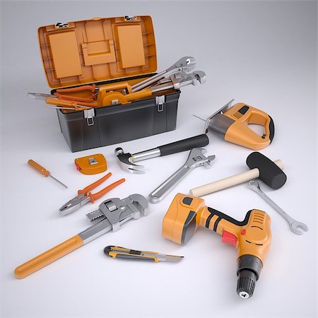 Toolbox and tools. Render on a gray background Stock Photo - Budget Royalty-Free & Subscription, Code: 400-07061276