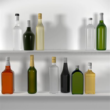 The bar shelves with bottles. Isolated render on a white background Stock Photo - Budget Royalty-Free & Subscription, Code: 400-07061280