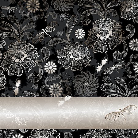 simsearch:400-07061689,k - Grunge vintage frame with floral pattern and silvery translucent strip (vector EPS 10) Stock Photo - Budget Royalty-Free & Subscription, Code: 400-07061342