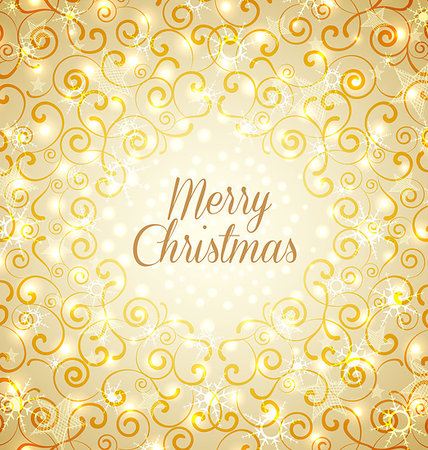 Golden christmas background with stars and swirls Photographie de stock - Aubaine LD & Abonnement, Code: 400-07061455