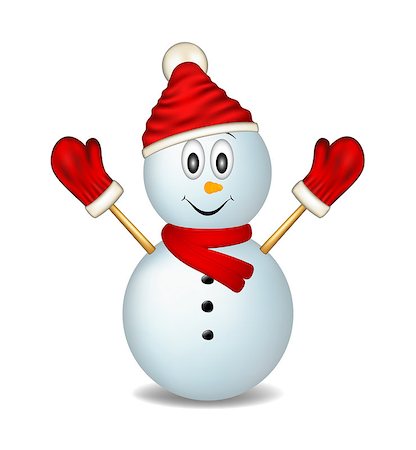 simsearch:400-05681859,k - Smiling snowman wearing mittens, hat and scarf on white background Stock Photo - Budget Royalty-Free & Subscription, Code: 400-07061470